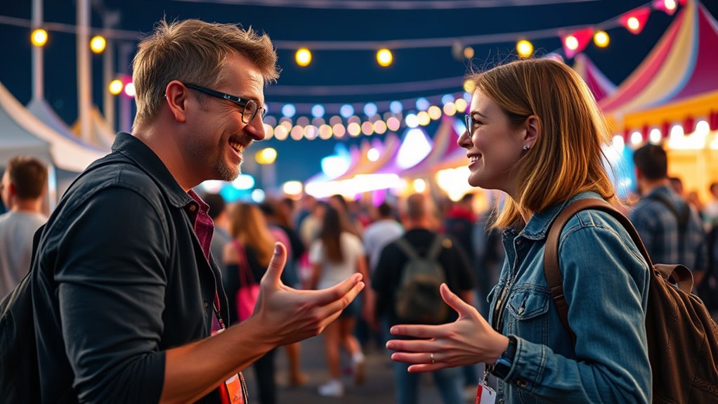confident genuine festival interactions