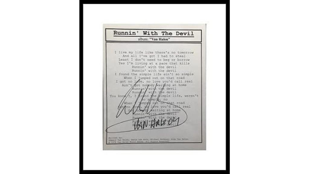 eddie van halen autographed lyric frame