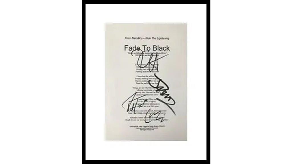 metallica lyric sheet certificate