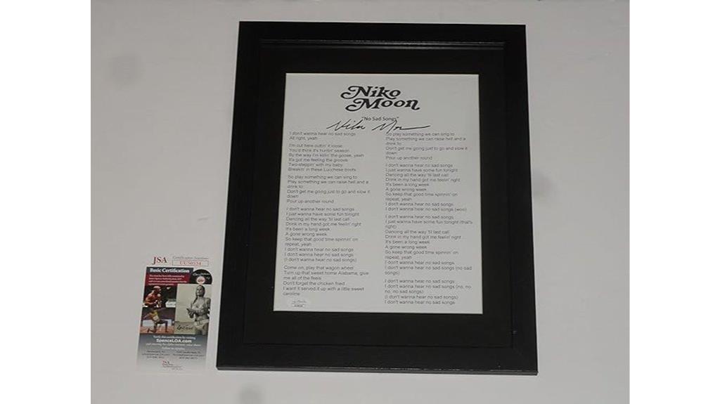 niko moon autographed song lyrics