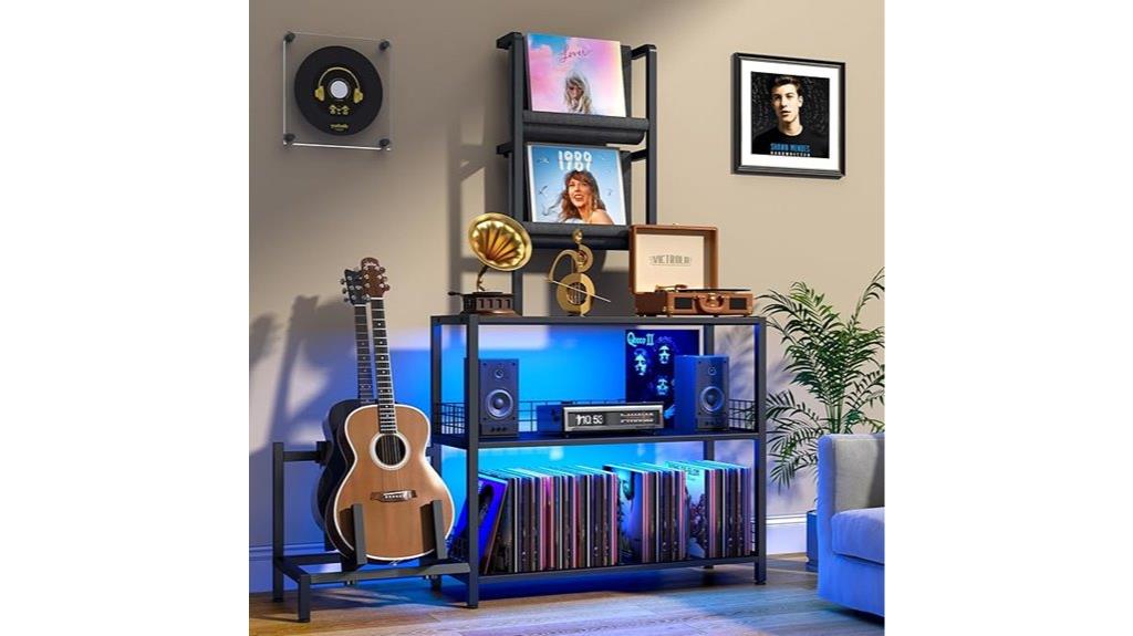 record player stand with lights