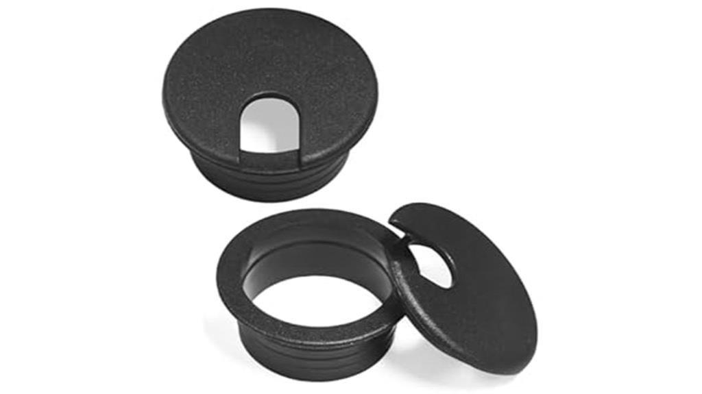 two plastic desk grommets