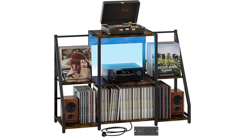 vintage record stand with outlets